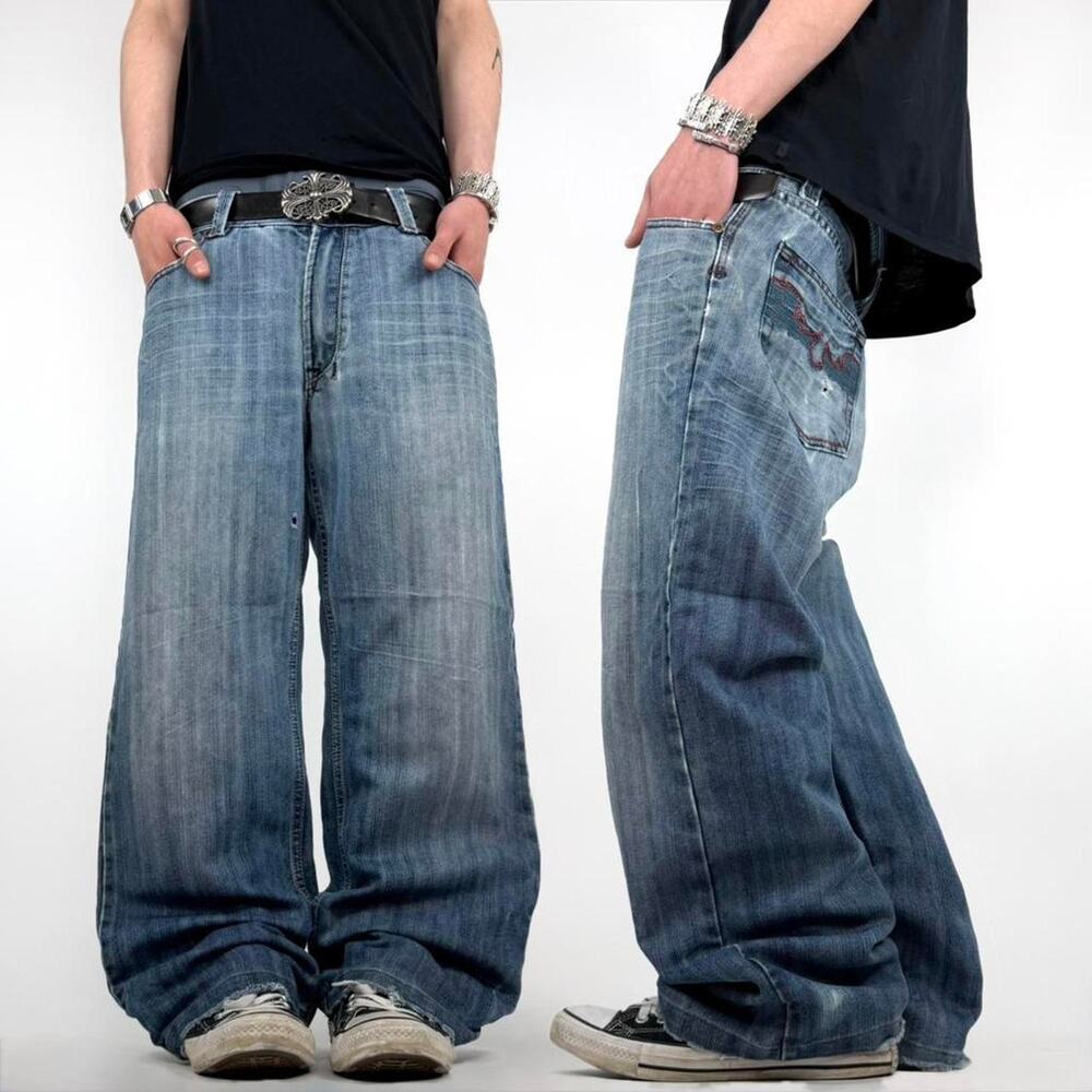 Vintage y2k grunge baggy wide leg embroidered faded skater jeans